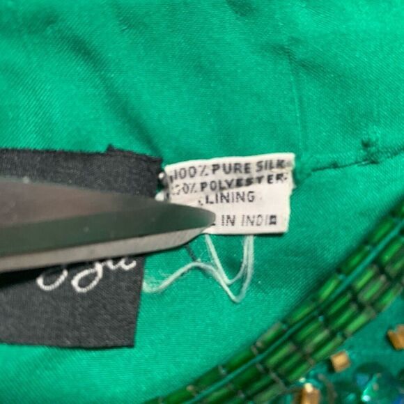 Vintage Razzle Dazzle Green Silk Metallic Beaded Open Front Evening Jacket - Picture 8 of 9